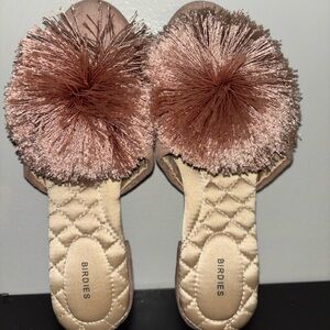 Birdies Rose Metallic Pom-Pom Slide Mules